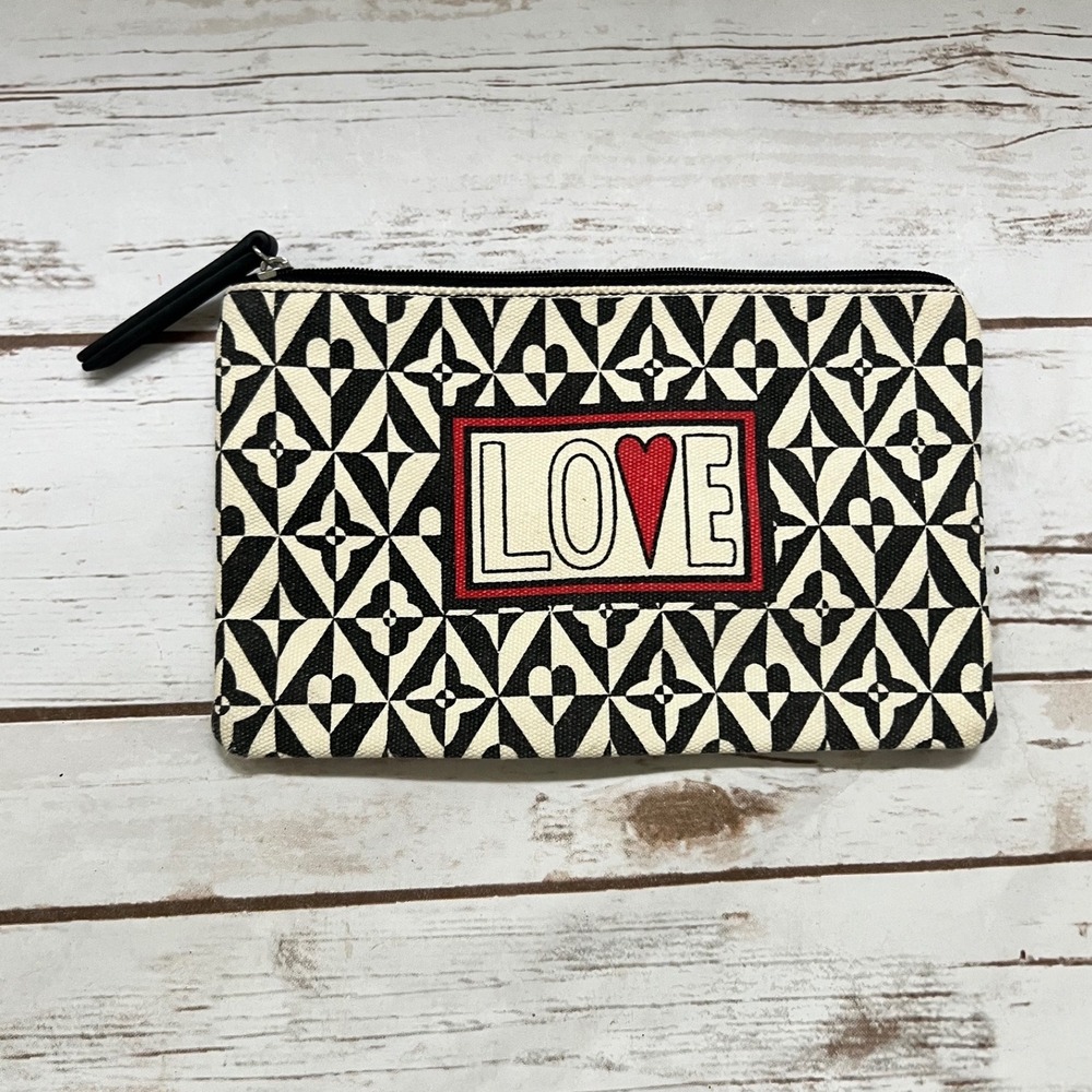 Brighton LOVE Pouch Black White Geometric Heart Canvas‎ Cosmetic Bag OS